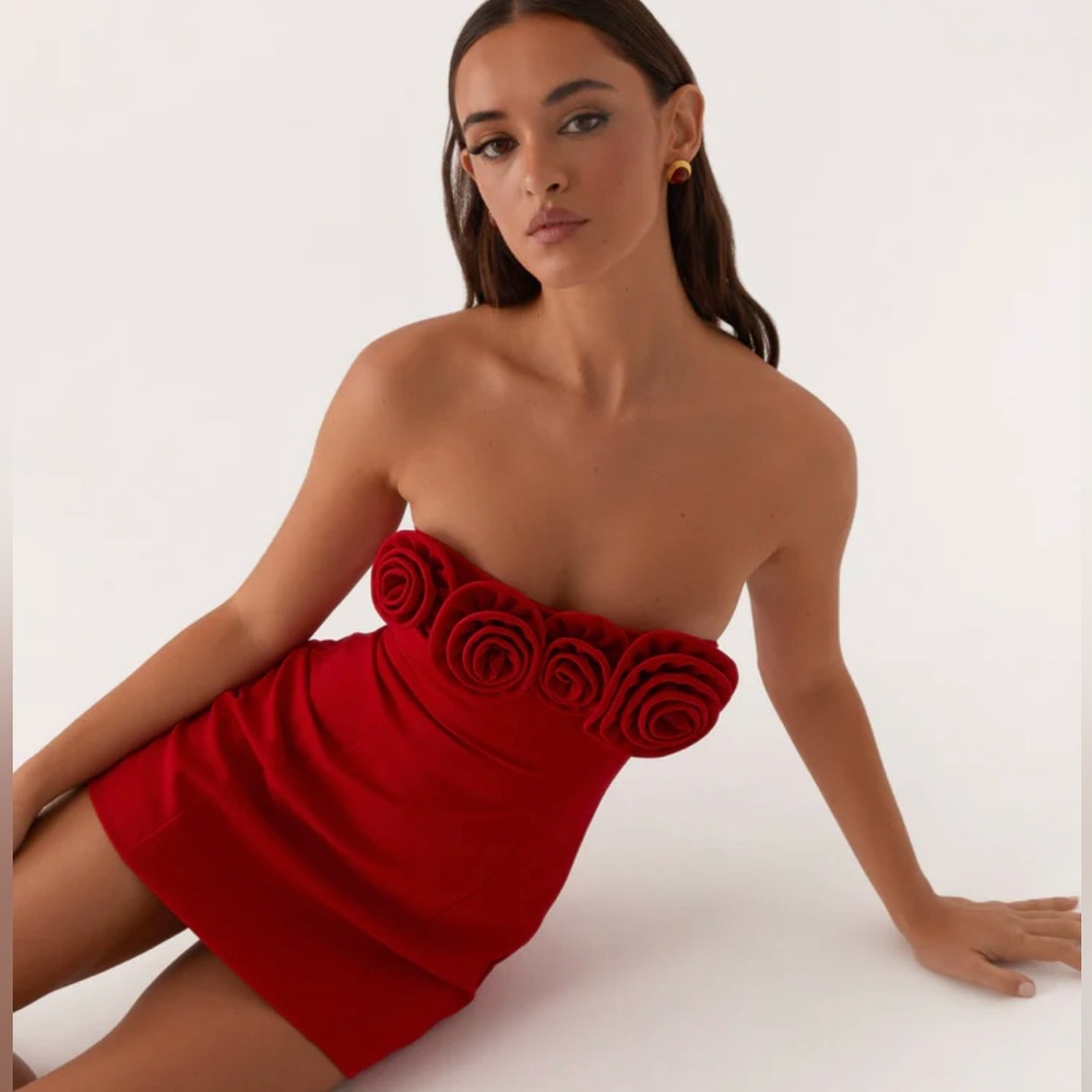 Peppermayo Dress Womens Large 8 Red Patsie Strapless Rosette Mini Party Cocktail - Picture 3 of 8